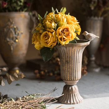 Klasikinio Goblet Gėlių Vaza Gėlių Vazonas Retro Kaustytomis Geležies Gėlių kompozicijų Aukso Žvakidė Vaza Apdailos Namų WF106