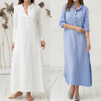 Korėjos suknelė Moterų Kaftan Medvilnės ilgomis Rankovėmis Paprasto Casaul Negabaritinių Maxi Ilgas Marškinėliai Suknelė Moterų suknelė vasaros suknelė 2020 m.