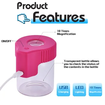 LADY HORNET Plastikiniai&GlassLight-Iki LED hermetišką bako Jar Žiūrėjimo Konteinerių 155ML Vakuuminio Sandarinimo Plastiko Tablečių Dėžutė Atveju