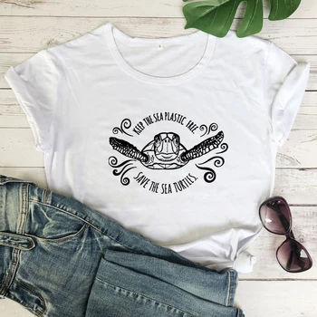 Laikyti Jūros Plastiko Nemokamai Išsaugoti Jūros Vėžlius, T-shirt Juokinga Moterų Išsaugoti Vandenyno Marškinėlius Unisex Aplinkos apsaugos Aktyvistas Tees Viršūnės