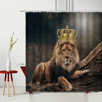 Laukinių Gyvūnų Liūtas Karalius Modelis Dušo Užuolaidos Dekoratyvinis Vonios Užuolaidų, Namų Dekoro Poliesterio Audinys Su Kabliukų Kelis Dydis