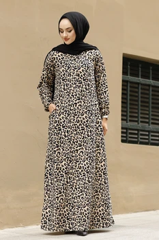 Leopard Suknelė Turkijos Musulmonų Mados Suknelė, Hijab Kaftan Islamas Drabužių Afrikos Maxi Suknelės Moterims Abayas Suknelės Moterims