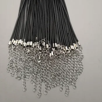 Mados 1,5 MM 2,0 MM 70cm +5cm juodos spalvos Vaškas virvę omarų užsegimas karoliai virvelę Papuošalai pakabukas virvės 100vnt/lot Nemokamas pristatymas