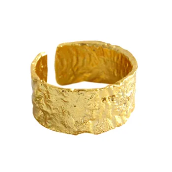 Mados Korėjos 925 Sterlingas Sidabro Žiedai Moterims, Moteriška Nereguliarus Įgaubtas, Išgaubtas Geometrinis Aukso Atidaryti Žiedas Papuošalai