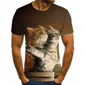 Mados T-marškinėliai vyrams ir moterims 3DT marškinėliai trimatis dryžuota juoda katė trumparankoviai vasaros viršūnes Tees vyriški marškinėliai