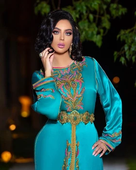 Maroko Caftan Vakarinę Suknelę-Line Grindų Ilgis Oficialų Suknelė Ypatinga Proga Musulmonų Dubajus Plius Dydis Užsakymą Prom Dresses