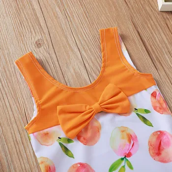 Maudymosi kostiumėlis Mergaitėms vientisas Peach Spausdinimo Kratinys Bowknot Bikini Peties Juostelė Paplūdimio Maudyklos Vaikų maudymosi Kostiumėliai 2021