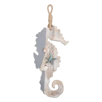 Medinis Dekoras Seahorse su Starfish ir Kriauklių Laivybos Apdaila,Sienos Kabinti Ornamentu Paplūdimio Tema-Namų Dekoravimas