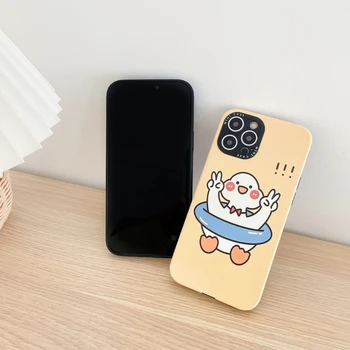 Mielas Animacinių filmų Vasaros Plaukimo Antis Korėja Telefono dėklas Skirtas iPhone 12 11 Pro Max X Xs Max Xr 7 8 Plius Atvejais, Minkšta oda Padengti Coque