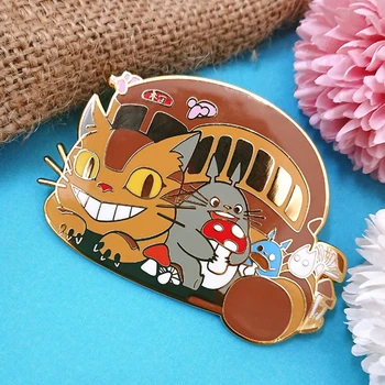 Mielas Mano Kaimynas Totoro Autobusų Sunku Emalio Pin Animaciją Kačių Ženklelis Sagė Kawaii Raudona Grybų, Augalų Smeigtukai Anime Filmo Gerbėjai Papuošalai