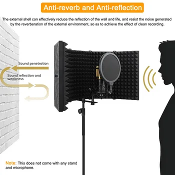 Mikrofonas Atskirai Shield 5-Panel Vėjo Ekranas Pop Filtras Didelio Tankio Sugeriančių Putų Įrašymo Studio Mic Skydo Plokštė