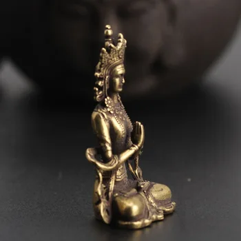 Mini Guanyin Papuošalai Namų Budos Ornamentu Kambarį Apdaila Kieto Žalvario Rankų Darbo Miniatiūrinės Senovinių Namų Puošybai