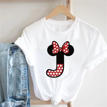 Minnie Mouse Šrifto G H I J K L Marškinėlius Moterims Disney Užsakymą Pavadinimas Laišką Derinys Vasaros Grafinis Spausdinti marškinėliai Moterų Drabužiai