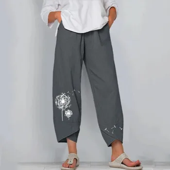 Moteris 2021 Moterų vasaros atsitiktinis palaidų medvilnės ir lino siuvinėti plataus kojų kelnės брюки женские штаны в клетку pantalones