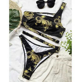 Moterų Bikinis 2020 Nemokamas Pristatymas Vienos Pečių maudymosi kostiumėlį Spausdinti Dragon maudymosi Kostiumėliai, Chineese Vėjo Maudymosi Kostiumą Moterų Paplūdimio Drabužiai Dovana