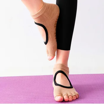Moterų Joga Kojinės Atidaryti Tne Kvėpuojantis Profesinės Penkių Kojų Anti-Slip Pilates Kojinių Fitneso Toeless Pusė Kojų Kojinių Baleto Šokių