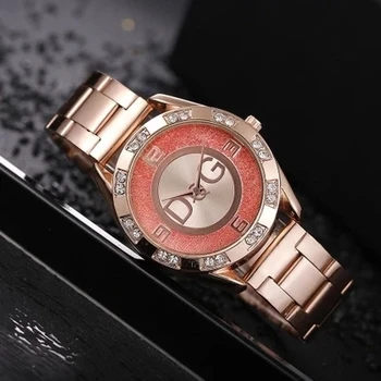 Moterų Laikrodžiai Naujas Mados Rose Gold Crystal Kvarco Žiūrėti Ponios Nerūdijančio Plieno Dirželis Aukštos Kokybės, Suknelė Kvarco Žiūrėti Reloj