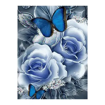 Mėlyna Gėlė Rose Butterfly Diamond Tapybos Gėlių Turo Visiškai Gręžimo Nouveaute 