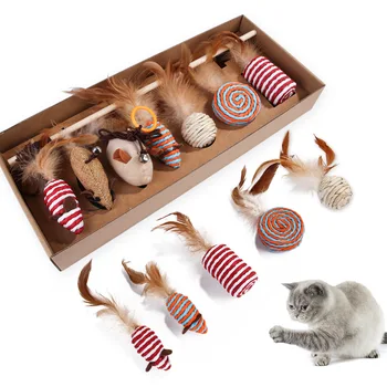 Naminių Kačių Žaislai Cat Stick Nustatyti 7-piece Set Naminių Kačių Interaktyvus Žaislas Žaisti Modeliavimas Pelės Molinis Plunksnų Naminių Reikmenys Dovana Katė