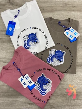 Naujas korėjos ADER KLAIDA Fox Galvos Siuvinėjimo T-marškinėliai Vyrams, Moterims, Aukštos Kokybės Atgal Etiketės Atsitiktinis Tees Adererror Mados T Shirts