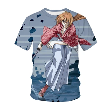 Naujas Rurouni Kenshin T-Shirt Anime 3D Spausdinimo Streetwear Japonų Samurajus Mados Negabaritinių Marškinėliai Vyrams, Moterims, Harajuku Viršūnes Drabužiai