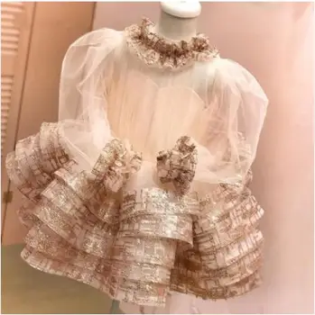 Naujas Šampanas Princesė Dress Baby Girl Drabužius ilgomis Rankovėmis Gimtadienio Vestido Dėvėti 1-14Years