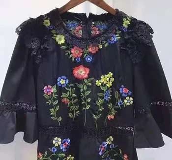 Naujausias Mados Suknelė iki 2021 m. Pavasarį, Vasarą Moterys Prabangus Gėlių Siuvinėjimas Rankovėmis Varpo Balta Juoda Medvilnės Suknelė Atsitiktinis Šalies XL