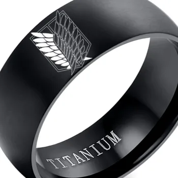 Naujos 8mm Ataka Titan Black skiedra Nerūdijančio Plieno Žiedas Sparnus Laisvės Vėliava Piršto Žiedai Vyrams, Moterims, Papuošalai Anime Fanai