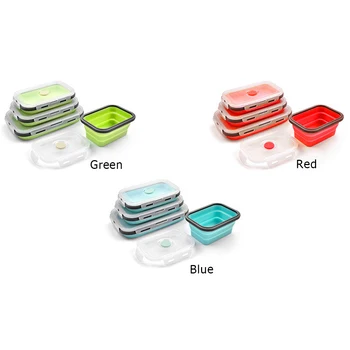 Nešiojamų Stačiakampio Formos Silikono Išardomi Priešpiečių Dėžutė Lankstymo Maistą Išlaikyti Šviežią Talpykla Eco-Friendly Lunchbox