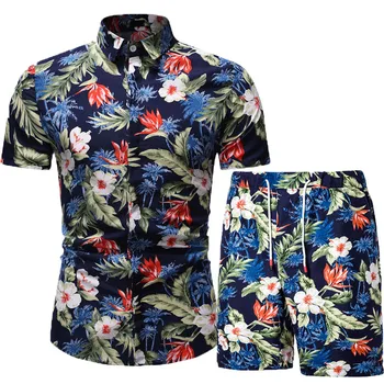 Nustatyti, Šortai, Marškinėliai-Nustatyti Dviejų Dalių 2021 M. Vasarą Mens Kostiumas 2 Gabalas Vyrų Trumpomis Rankovėmis Mygtuką Marškinėliai Paplūdimio Šortai Streetwear Už Havajų