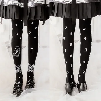 Origional Lolita Kojinės Juodos Megztos Kojinės virš Kelių Kojinės Lolita Harajuku Mielas Gotikos stiliaus Kojinės
