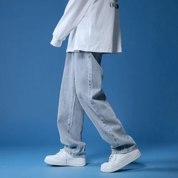 Pavasario Plataus kojų Džinsai Vyrų Mados Atsitiktinis korėjos Džinsai Vyrams Streetwear Prarasti Hip-hop Tiesiai Džinsinio audinio Kelnės Vyriškos Kelnės Džinsai