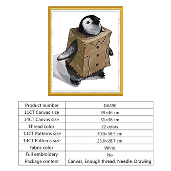 Pingvinas Drabužių Modelius Skaičiuojami Kryželiu Rinkiniais, Siuvinėjimo Rinkiniai 11ct 14ct Atspausdinta ant Drobės 