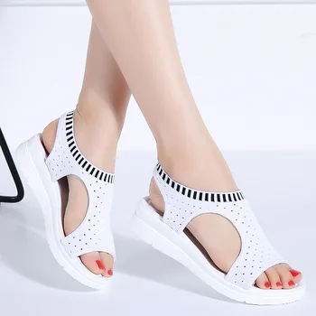 Platformos basutės moterų mados megzti tinklinio vasaros sandalai moterims, batai 2021 pleištai laisvalaikio bateliai moteris plius dydis