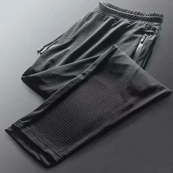 Plisuotos Tiesios Kelnės, vyriškos Mados vientisos Spalvos Elastinga Juosmens Atsitiktinis Kelnės Vyrams Streetwear Prarasti Japonijos Ledo Šilko Kelnės Vyrai