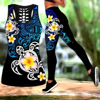 Pohnpei Polinezijos Tatuiruotė Vėžlys Gėlės 3D Visi Per Atspausdintas Legging & Bako viršuje Seksualus Elastinga Moterų Liesas Antblauzdžiai DDK41