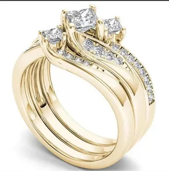 Prabanga Princesė 3pcs nustatyti Geltonos Aukso Spalvos Cz Cirkonis Akmuo Žiedai Moterims Vestuvių Jubiliejų Dalyvavimas Vestuvių Žiedas Papuošalai
