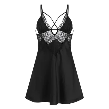 Prancūzijos Moterų Gilia V Nėrinių Nightgowns Nightdress Seksualus Grožio Atgal Perspektyvos Mažos Krūtinės Ledo Šilko Dirželis Miega Suknelė Apatiniai