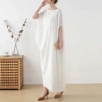 Prancūzijos Šviesą Moterų Balta Suknelė Mados Ireegular Elegantiškas Ponios Suknelė Šalis Suknelė Vasaros Moterų Trumpomis Rankovėmis Maxi Suknelė 2021