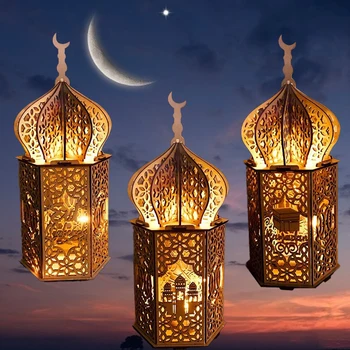 Ramadanas Eid Mubarakas Medinis Pakabukas su Led Žvakės Šviesos Namų Dekoro Priedai Islamo Musulmonų Renginys 