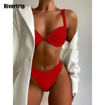 Rivertrip Briaunoti Bikini Moterų Seksualus Maudymosi Kostiumėliai Moterims, 2021 Aukšto Juosmens Biquini Push Up Maudymosi Kostiumai Vasaros Paplūdimio