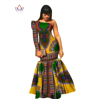 Sandėlyje Afrikos Drabužiai Moterims Dashiki Vestidos Afrikos heidi bazin Riche Suknelė Moterims Medvilnės Spausdinti Undinė Ilga Suknelė WY346