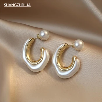 SHANGZHIHUA White pearl auskarai moterims 2021 nauja tendencija, subtilus mados auskarai advanced prasme imitacija, perlų auskarai