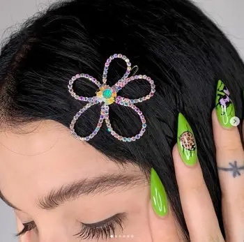 Shinny Bling Spalvinga Kristalų Plaukų Įrašą Moterų Papuošalai Prašmatnus Plaukų Pakabukai Gėlių Formos Plaukų Smeigtukai Goth Punk Plaukų Aksesuaras Dovanų