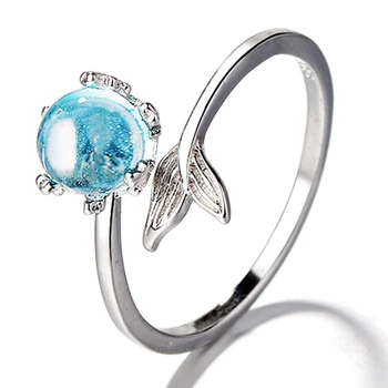 Sidabro Spalvos Slidinėti Blue Gem Kristalų Undinė Burbulas Atidaryti Žiedai Moterų Kūrybos Mados Šalis Gimtadienio Dovana, Papuošalai
