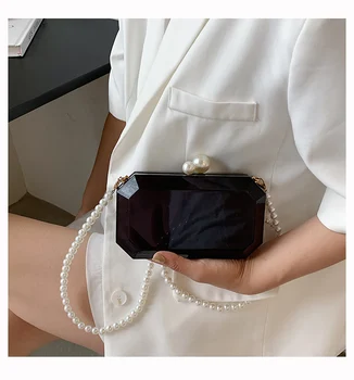 Skaidri & Black Box Akrilo Šalies Sankabos Moterų Pearl Petį Crossbody Maišelį Elegantiškas Dizaineris Maišą Vestuvių Maišelį 2021