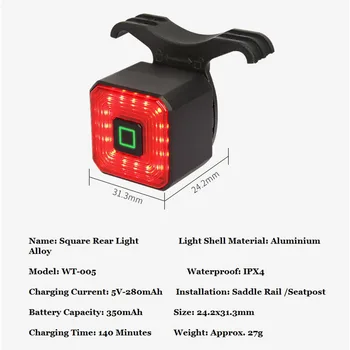 Smart Dviračių Galinis Žibintas užpakalinis žibintas Dviračių Reikmenys, Auto On/Off USB Įkrovimo ir Stabdymo Signalo, Stabdžių Žibintas LED Žibintai Saugos