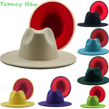 Smėlio spalvos raudona fedora platus kraštų Panamos skrybėlė fetrinė skrybėlė vyrų džiazo skrybėlę bažnyčios viršutinio dangtelio didžiosios britanijos moterų fedoras kepurės vyrams шляпа женская