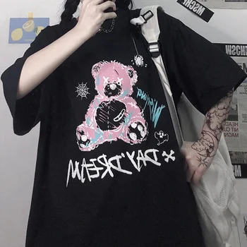 Spausdinti Atsitiktinis Harajuk goth Moterų tshirts Kawaii Unisex Trumpas Rankovės Anime Marškinėliai HipHop Vasarą Moterys Streetwear Viršūnės