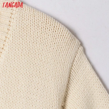 Tangada Moterų Duobute Mygtukai Smėlio Pasėlių Cardigan Vintage Megztinis Trumpas Stiliaus 2021 Megzti Megztinis Kailis 6H32